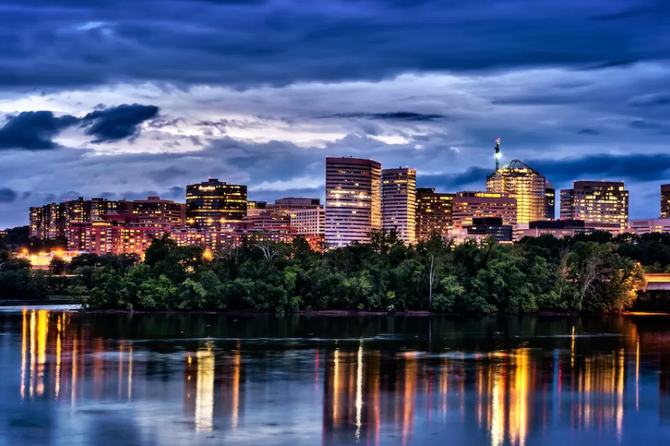 Dusk view of downtown Arlington, Virginia skyline